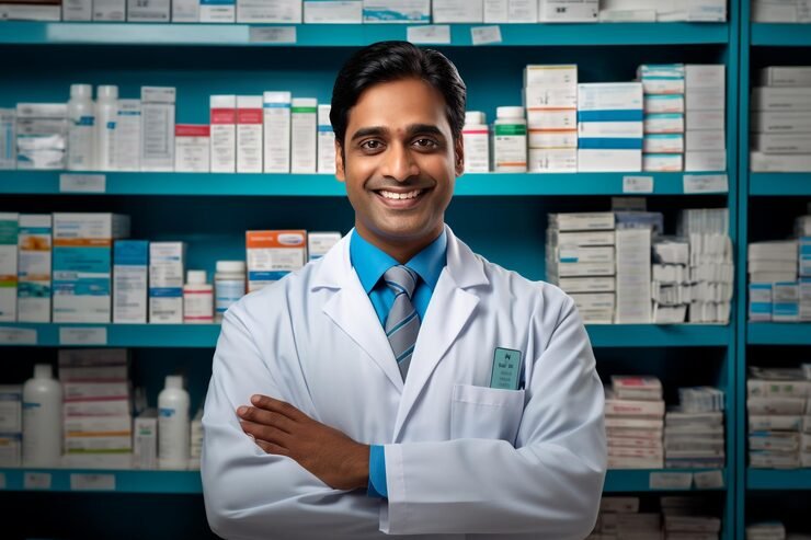 Pharmacy students working in a modern pharmaceutical laboratory